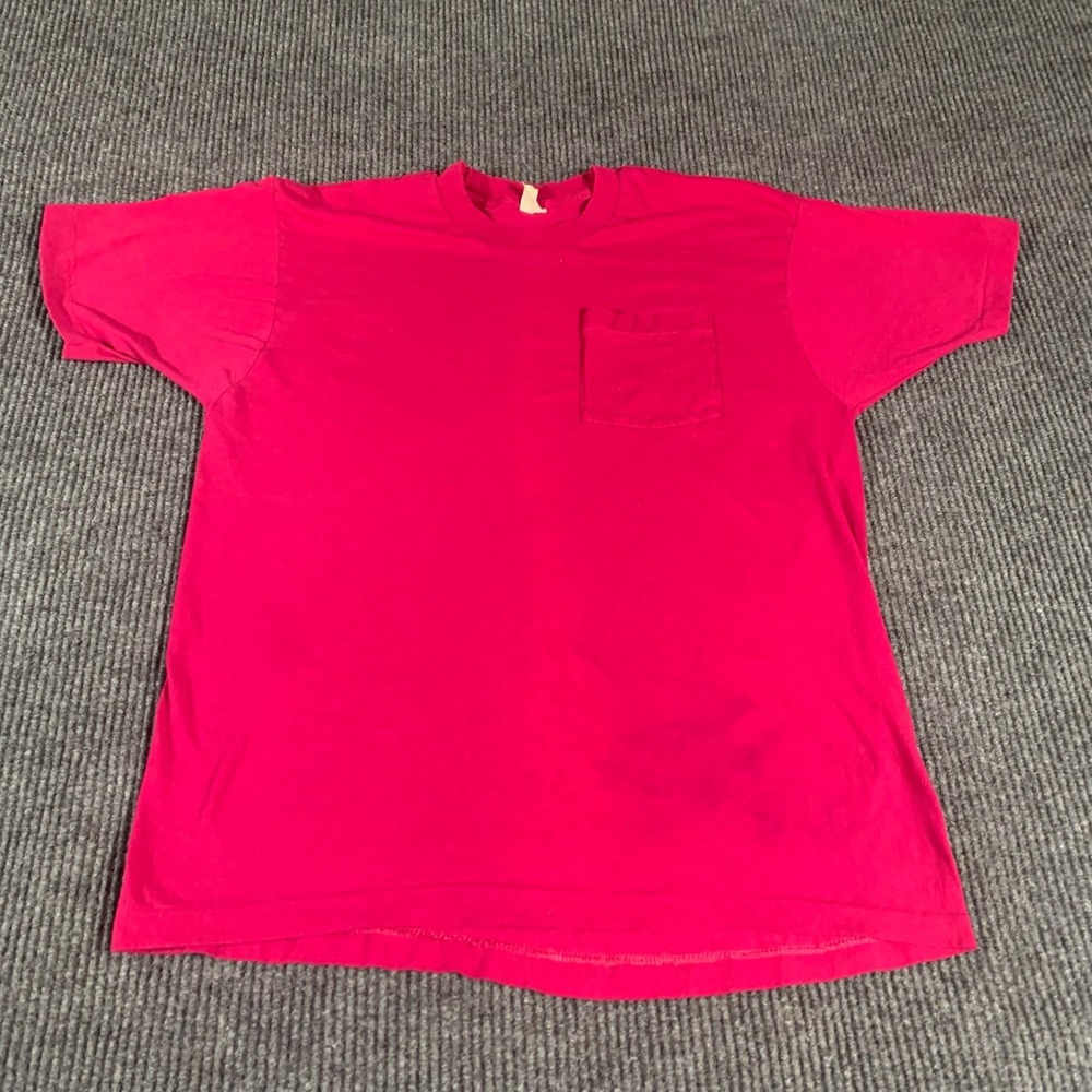 VTG Fruit of the Loom T Shirt Mens 2XL Large Pink Pocket Tee Blank Single Stitch